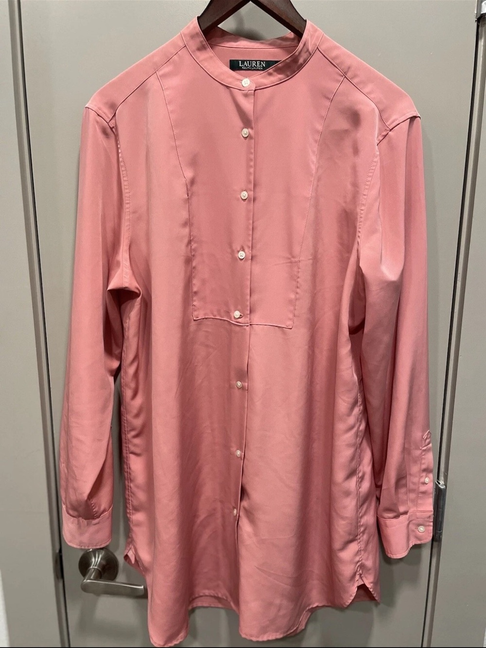 Ralph Lauren Dusty Rose Mandarin-Collar Button Down Shirt